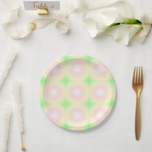 Prato De Papel Padrão de Gradiente Óptico 3D Branco Rosa Verde Pá