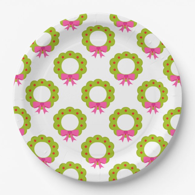 Prato De Papel Padrão de Grinalda de Natal – Design de Férias com (Frente)