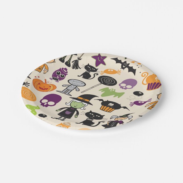 Prato De Papel Padrão de Halloween bonito e assustador (Inclinado)