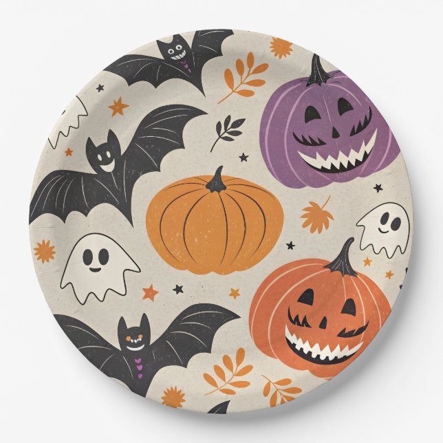 Prato De Papel Padrão de Halloween e outono (Frente)