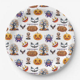 Prato De Papel Padrão de Halloween em