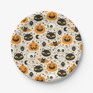 Prato De Papel Padrão de Halloween Retro Bonito