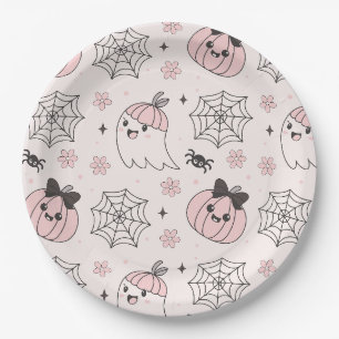 Prato De Papel Padrão de Halloween Rosa de Kawaii com Fantasma, A