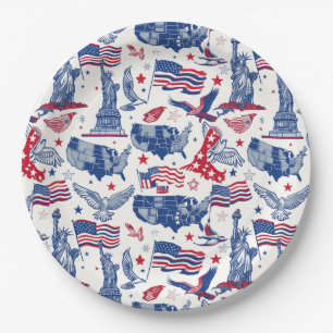 Prato De Papel Padrão de Ícones Patrióticos - Estátua da Liberdad