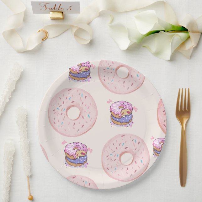 Prato De Papel Padrão de ilustração de donuts doces cor-de-rosa f (Casamento)