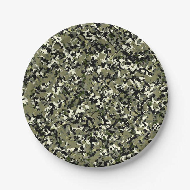 Prato De Papel Padrão de Impressão Camuflagem Creme Preto Verde (Frente)