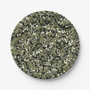 Prato De Papel Padrão de Impressão Camuflagem Verde Preto Creme