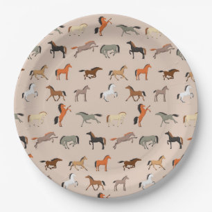 Prato De Papel Padrão de Impressão de Cavalo, Meninas e Crianças,