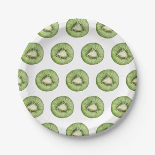 Prato De Papel Padrão de Kiwi de Frutas em Aquarela de Verão na M