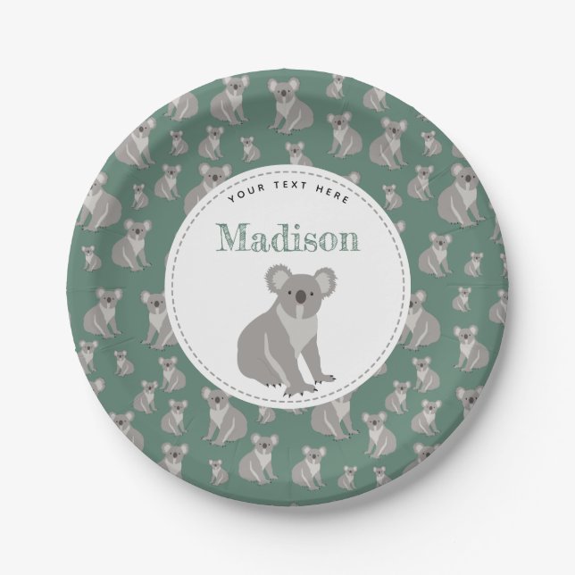 Prato De Papel Padrão de Koala Cute Personalizado (Frente)