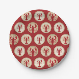 Prato De Papel Padrão de Lagosta Vermelha - Frutos do Mar Náutico