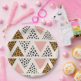 Prato De Papel Padrão de Leopardo Chic e Triângulo Rosa
