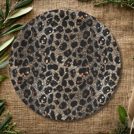 Prato De Papel Padrão de Leopardo Dourado Preto Marrom Brilho Lux