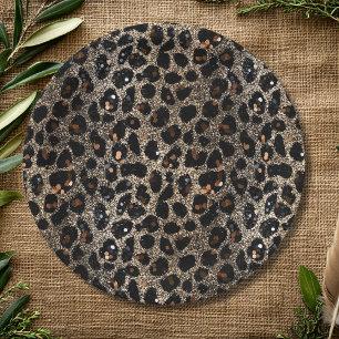 Prato De Papel Padrão de Leopardo Dourado Preto Marrom Brilho Lux