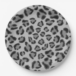 Prato De Papel Padrão de leopardo negro e cinza, padrão de chita