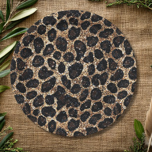 Prato De Papel Padrão de Leopardo Preto Marrom Dourado Brilhante