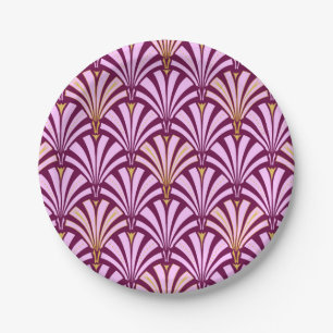 Prato De Papel padrão de leque em Art Déco - orquídea e roxo