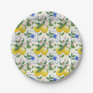 Prato De Papel Padrão de Limão de Azulejo Italiano com Aquarela