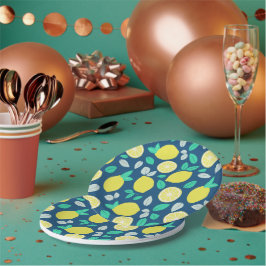 Prato De Papel Padrão de limão de verão em azul Marinho