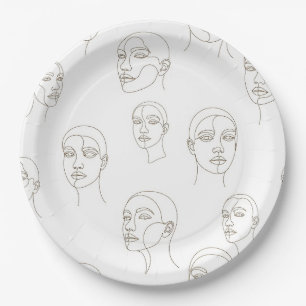 Prato De Papel Padrão de Linha de Rosto Feminino Minimalista (3)