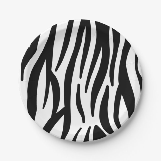 Prato De Papel Padrão de listras de zebra preto e branco moderno (Frente)