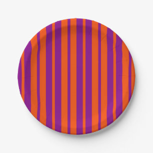 Prato De Papel Padrão de Listras Elegantes Roxo Laranja Design