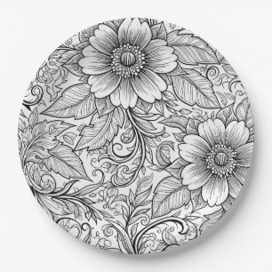 Prato De Papel Padrão de Luxo Floral Monocromático Chic (3)