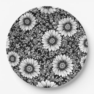 Prato De Papel Padrão de Luxo Floral Monocromático Chic (5)