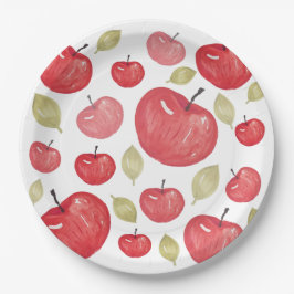 Prato De Papel Padrão de Maçã Aquarela Pintado à Mão