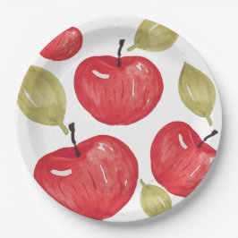 Prato De Papel Padrão de Maçã Aquarela Pintado à Mão