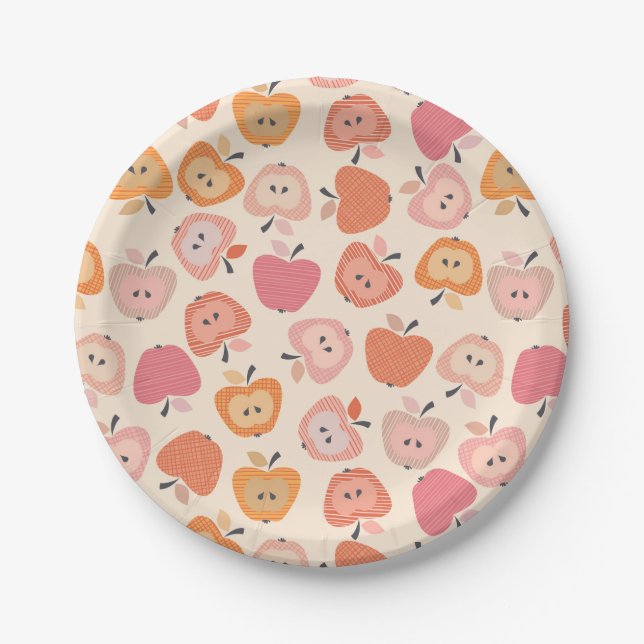 Prato De Papel Padrão de maçã cor-de-rosa e laranja (Frente)