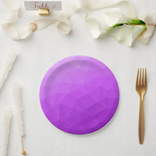 Prato De Papel Padrão de malha geométrica gradiente de lavanda ro (Casamento)