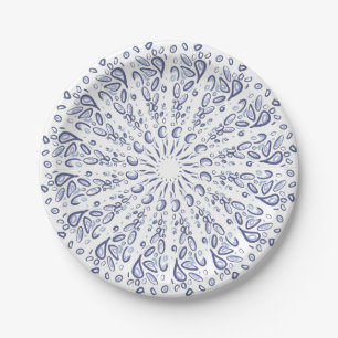 Prato De Papel Padrão de mandala azul
