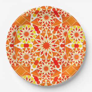 Prato De Papel Padrão de Mandala, Coral Orange e Dourado