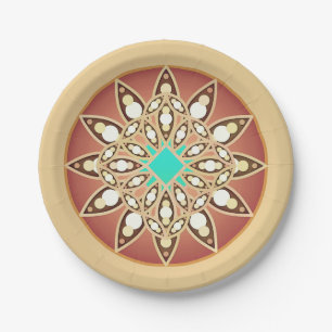 Prato De Papel Padrão de mandala em caramelo e chocolate