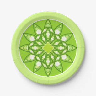 Prato De Papel Padrão de Mandala em tons de verde limão