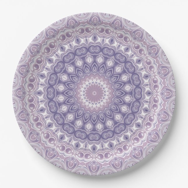 Prato De Papel Padrão de Mandala Lavanda e Lilás (Frente)