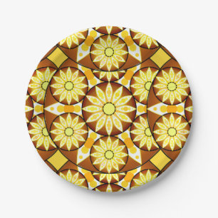 Prato De Papel padrão de mandala, tons de marrom e dourado