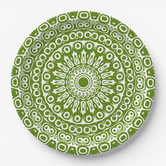 Prato De Papel Padrão de Mandala Verde da Natureza (Frente)