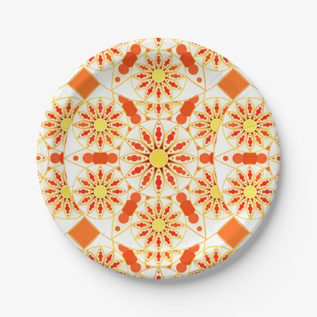 Prato De Papel Padrão de mandala, vermelho de tijolo, ferrugem, o (Frente)