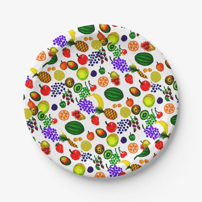 Prato De Papel Padrão de Medley de Fruta Desenhada Mão (Frente)