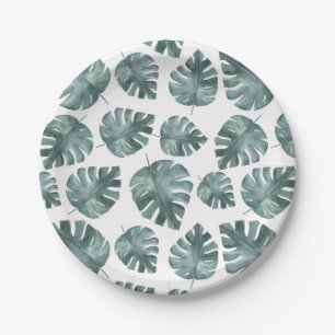 Prato De Papel Padrão de Monstera de Cor Verde Azul