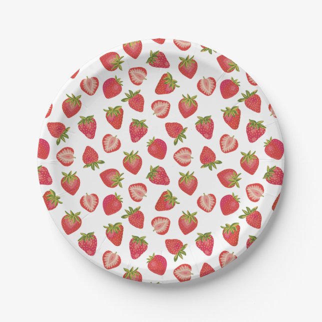 Prato De Papel Padrão de Morango de Fruta de Verão Fofo (Frente)