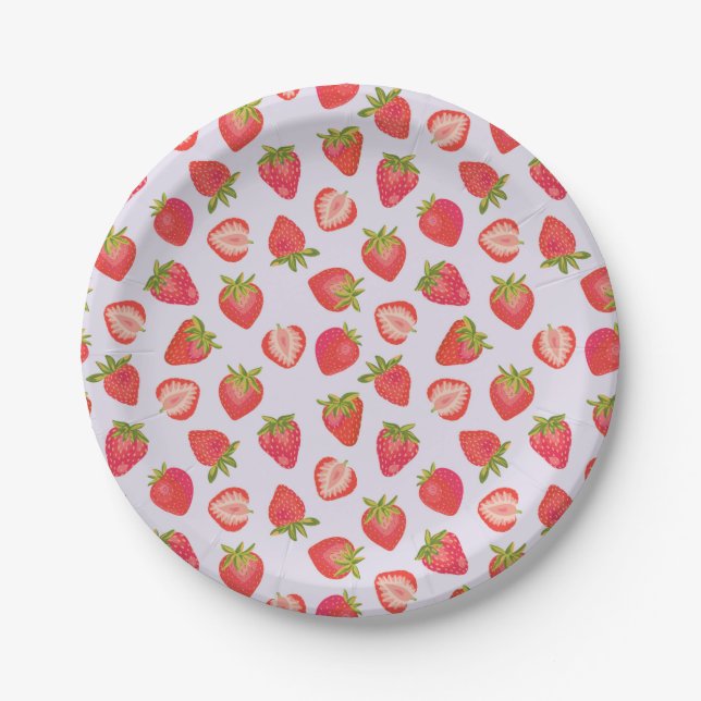 Prato De Papel Padrão de morango rosa fofo (Frente)