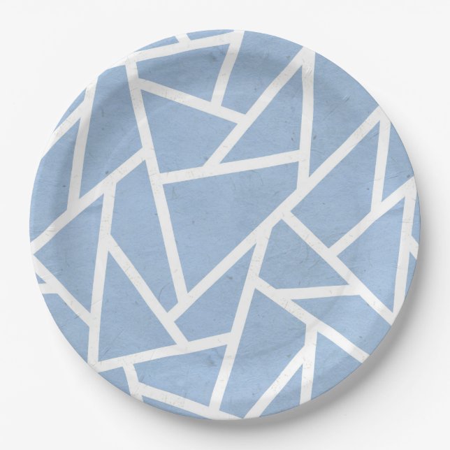 Prato De Papel Padrão de mosaico branco e azul pálido (Frente)