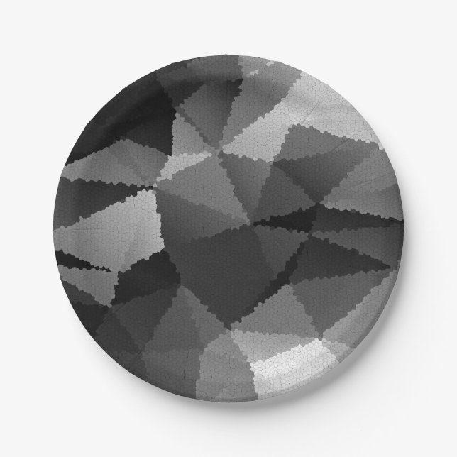 Prato De Papel Padrão de mosaico preto e branco (Frente)