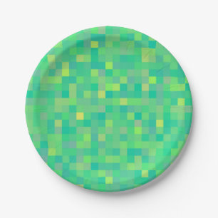 Prato De Papel Padrão de mosaico verde/amarelo de pixel na moda
