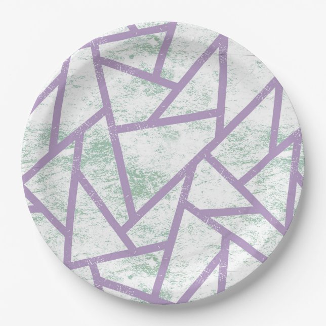Prato De Papel Padrão de mosaico verde-lavanda e claro (Frente)
