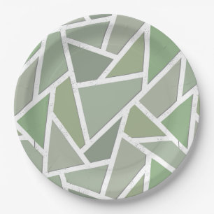 Prato De Papel Padrão de mosaico verde-oliva