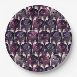 Prato De Papel Padrão De Muitos Gatos Galáxicos